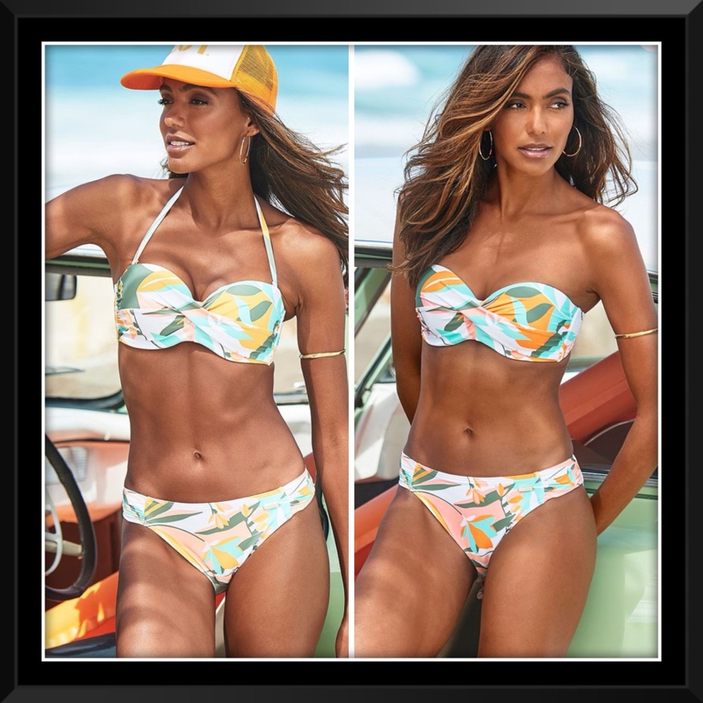 Wore Once! Lascana Sunseeker Bandeau Tropical Mix Print Bikini 36C / 8